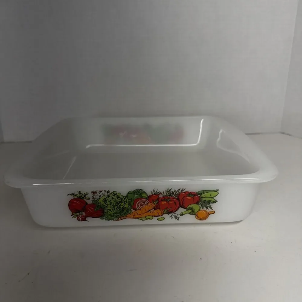 Vintage Glasbake White Milk Glass Loaf Pan Baking Dish 8 Inch Square Vegetables